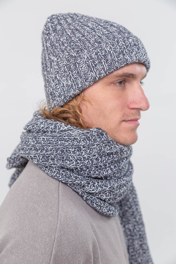 Мужская серая шапка и шарф из конопли и мериносовой шерсти от Uzor Wear