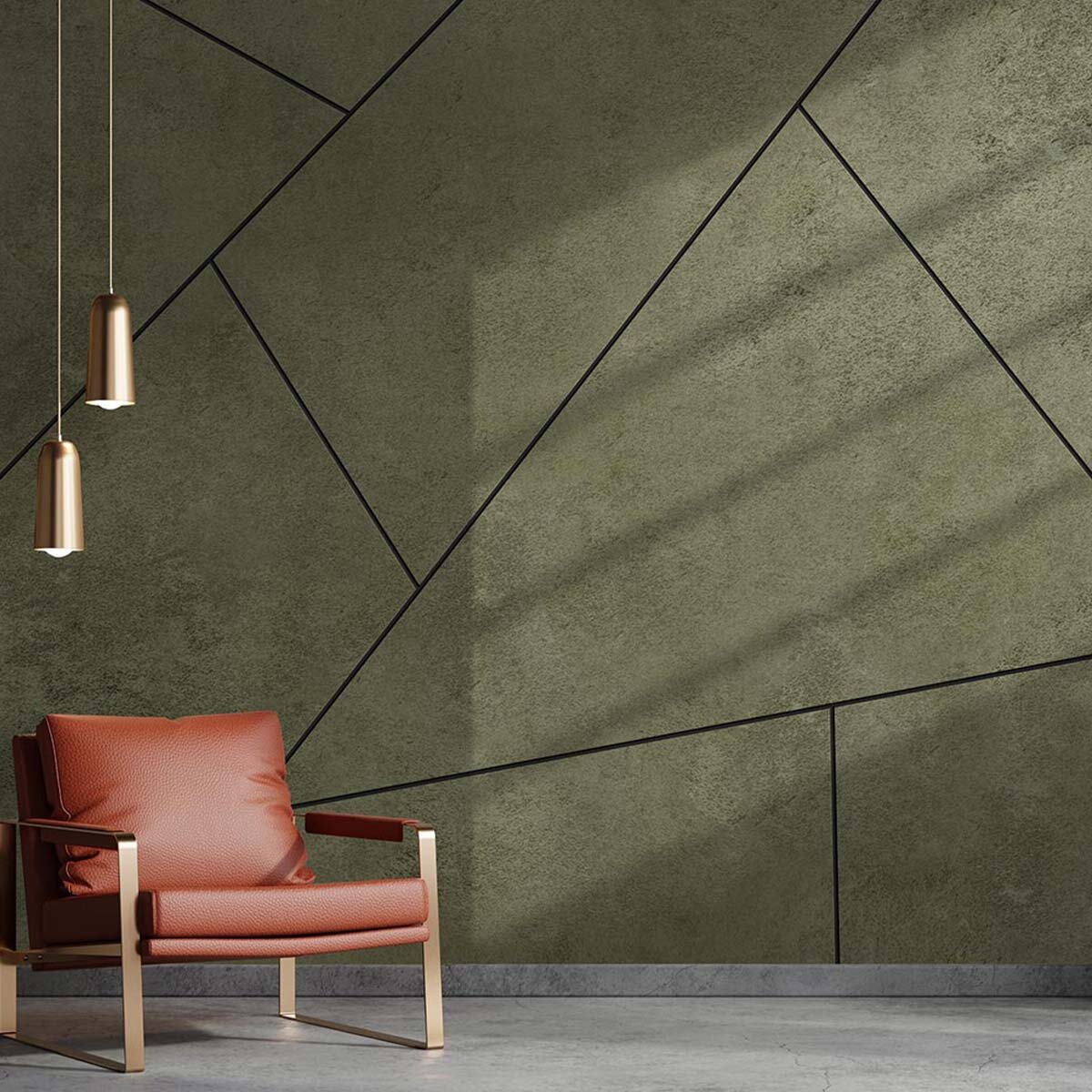 Пример отделки стыка стены с полом плинтусом, гармонирующим по цвету с напольным покрытием. Отделка стены - флизелиновые фотообои VEROL. Артикул на WB: 499443920.