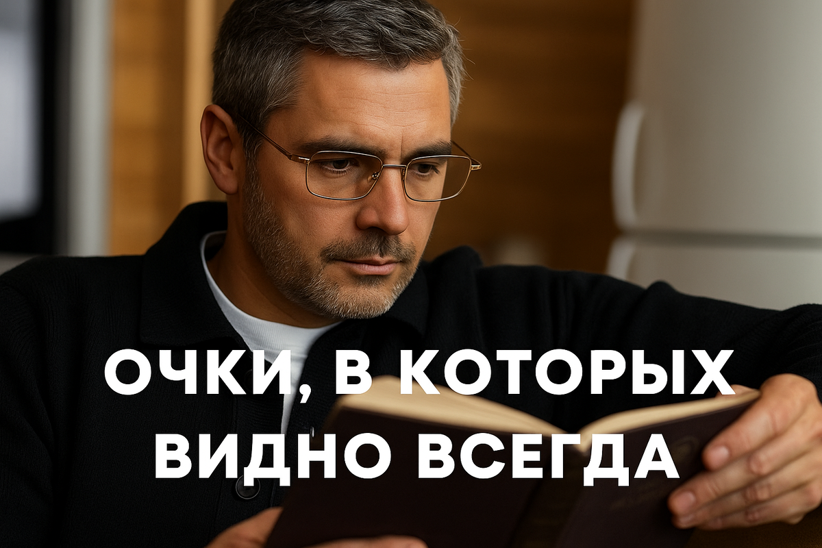 Мужчина в очках читает книгу.