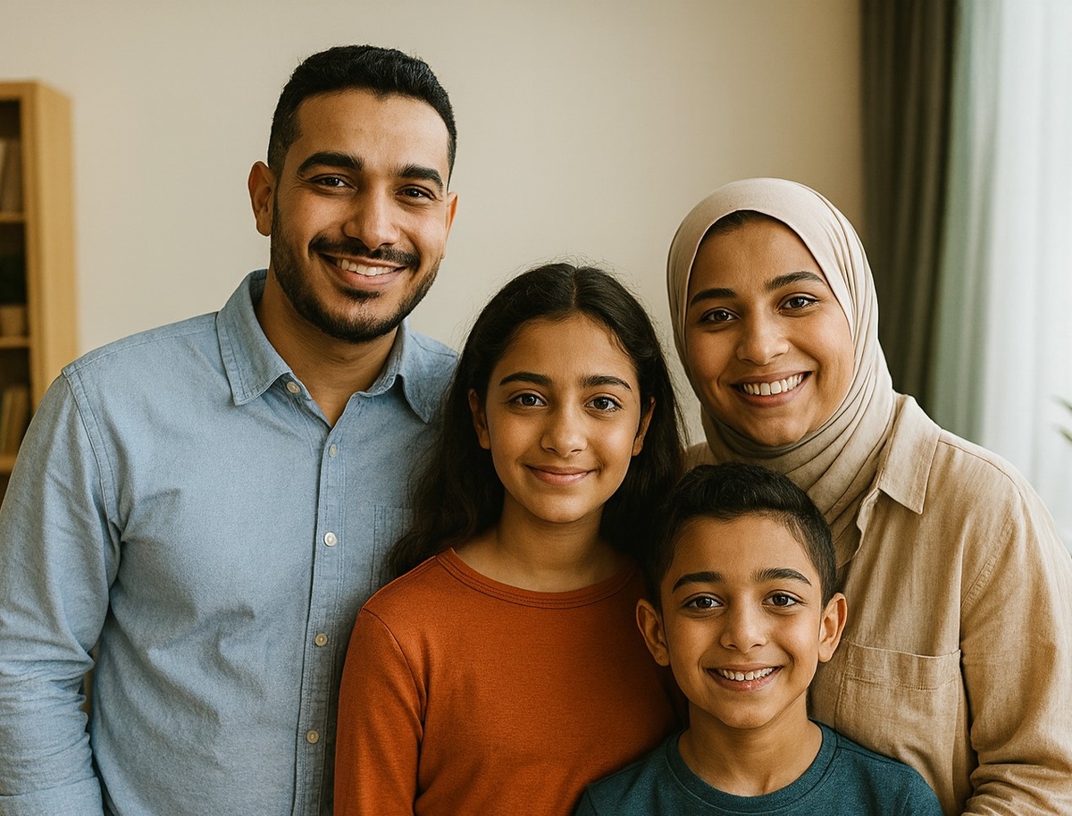 Так выглядит среднестатистическая египетская семья: женщина в современной одежде, но покрыта, мужчина в привычной для нас одежде и в среднем 2-3 детей