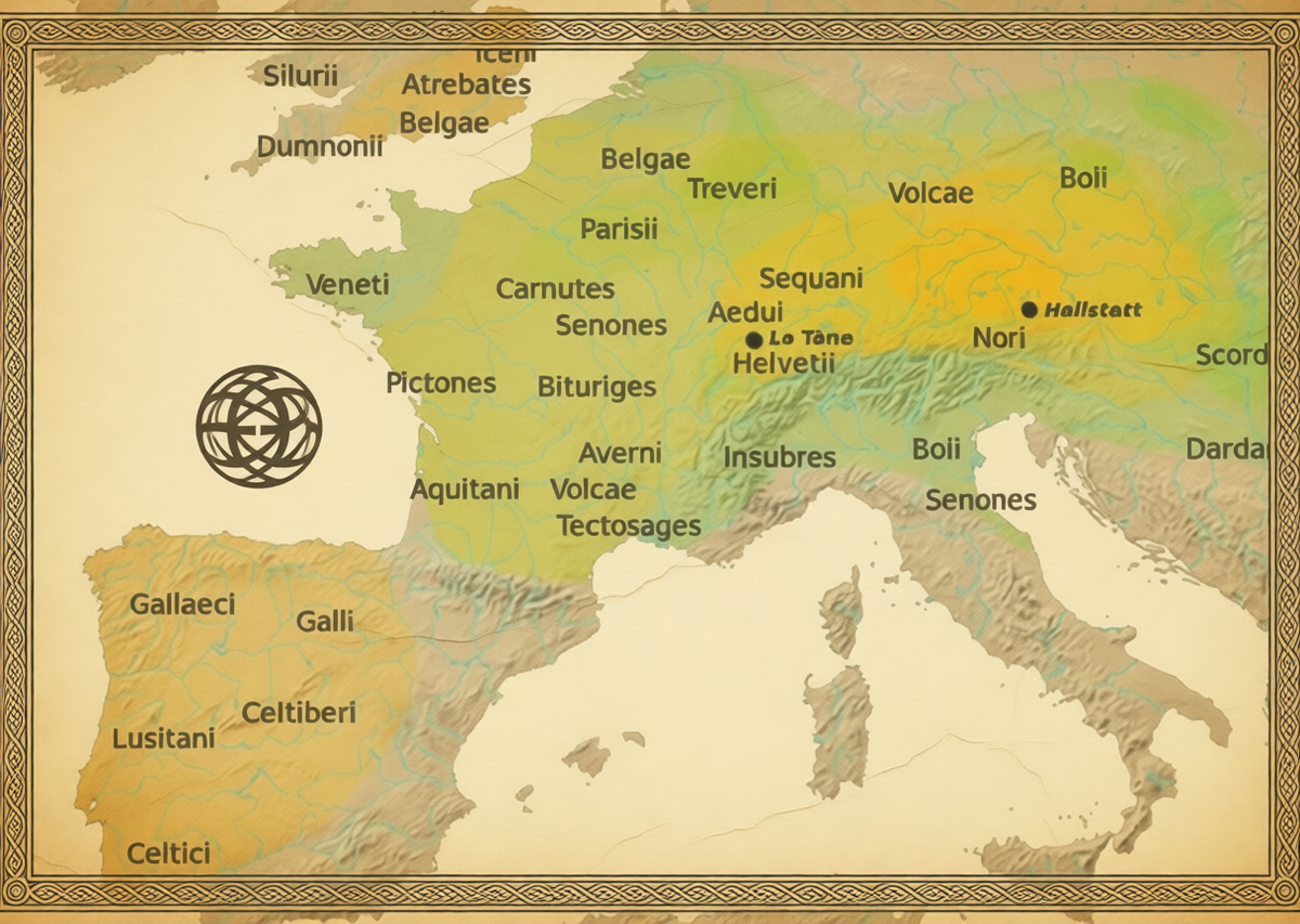 Подробная карта кельтских племен Европы с названиями племен на латыни 