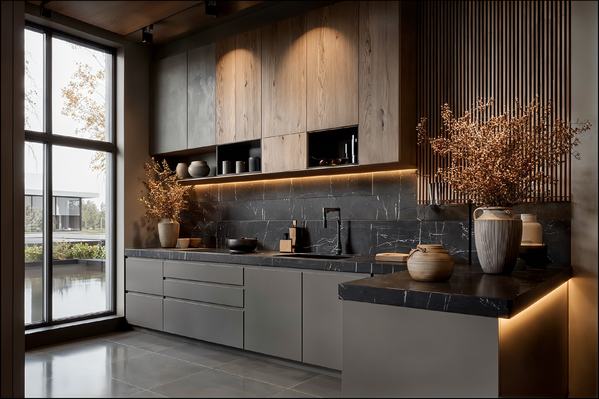 Современная кухня с фасадами без ручек