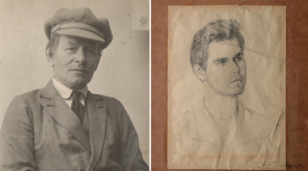    Художник Семен Зенков и его работа "Член ВИКа", на обороте который был найден портрет неизвестного. / Фото: vk.com/Международный центр реставрации