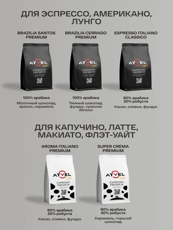 Atvel зерновой кофе 5 вкусов