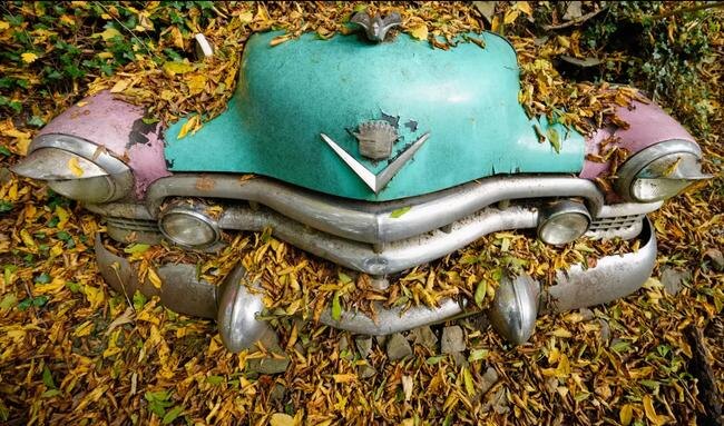 Коллекционный «Кадиллак», покоящийся на автокладбище в частном лесу в долине Неандерталь АР