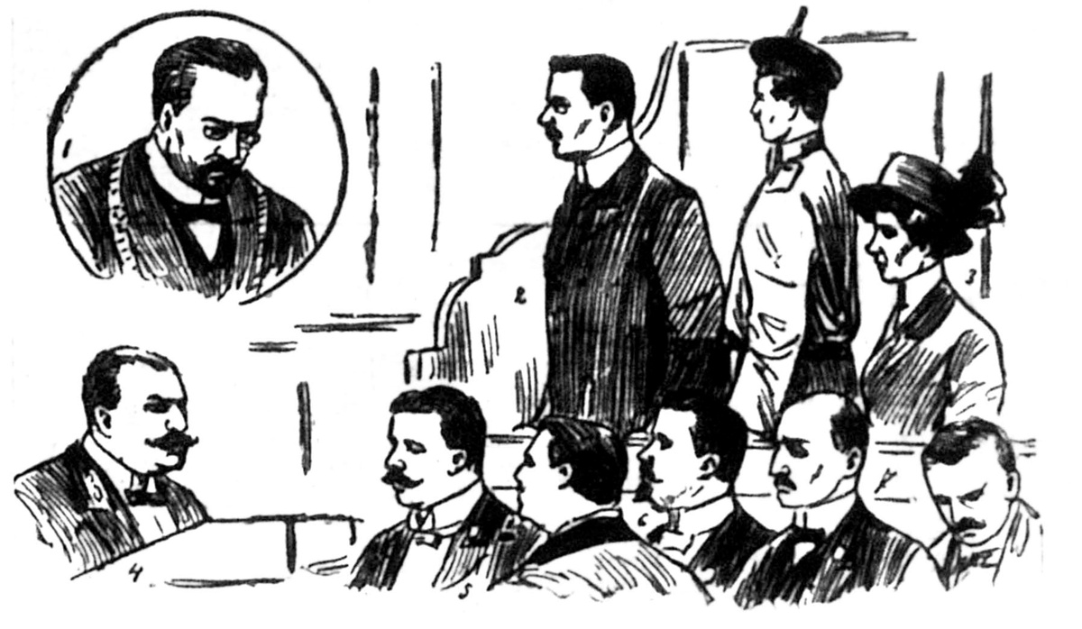 На рис. 1 – председатель суда. 2 и 3 – подсудимые супруги Коровко. 4 – представитель прокурора. 5-7 – гражданские истцы.