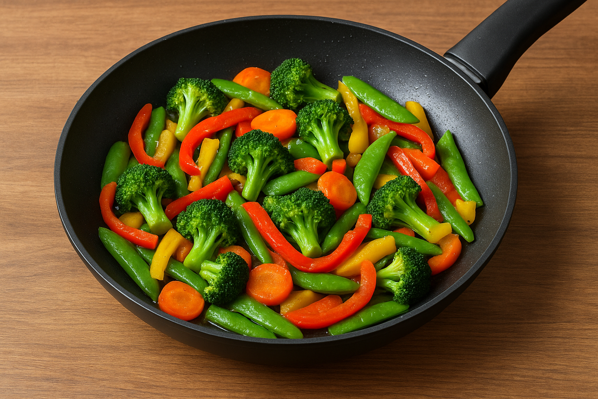 Сковорода с овощами, приготовленными без масла
