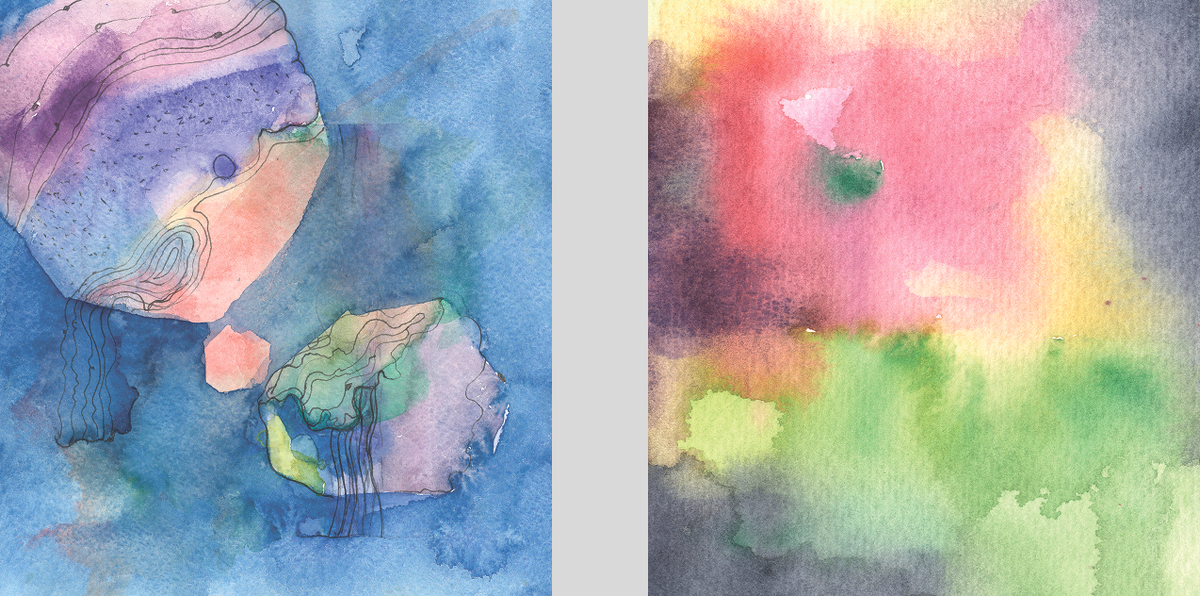 Акварель. «Подводные сны» и «Весенний рассвет» 