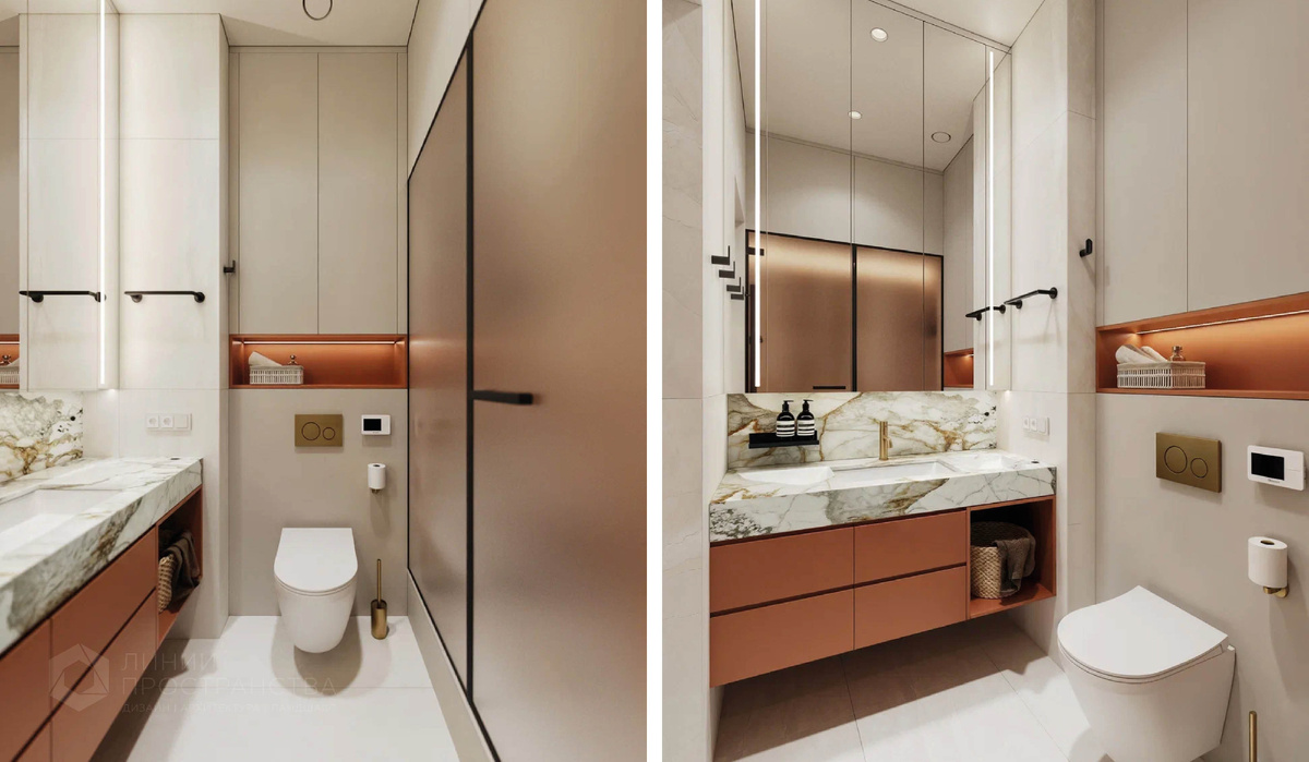 Дизайн санузла в ЖК "PAVCITY" от студии архитектуры и дизайна Линии Пространства