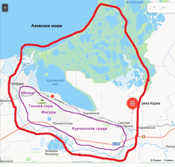 Остров - Темрюк на Курчанской гряде, лиман, плавни. Дельта реки Кубань и река Курка.
