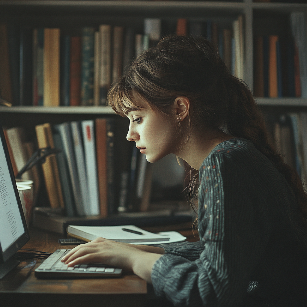 Девушка готовиться к ОГЭ с помощью тренажера rusoge.ru