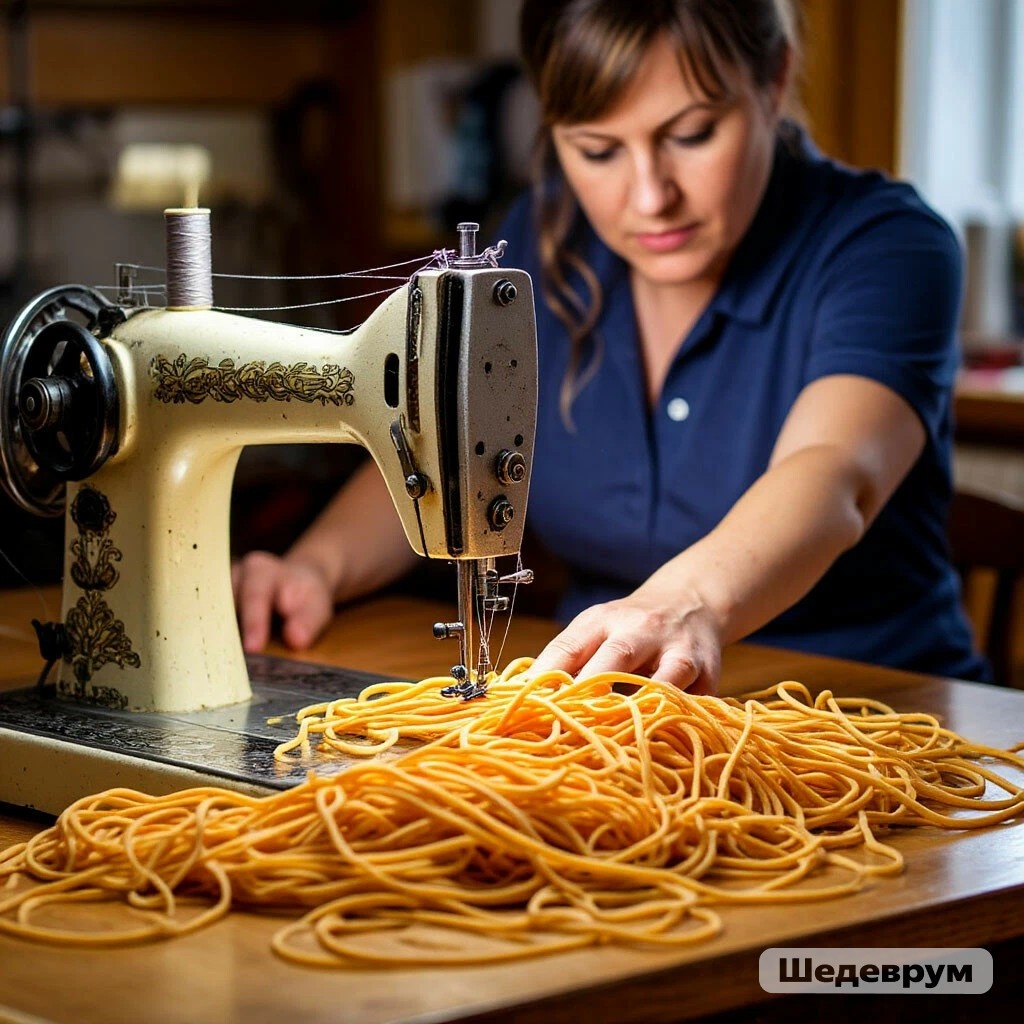 Вот так шедеврум представляет, что значит шить макароны😉
