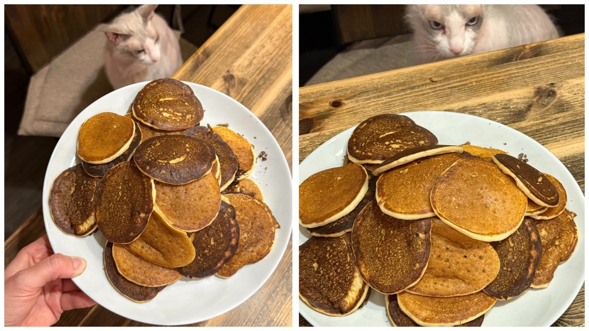 Вот такая смешная фотка Аквы и блинчиков получилась) Моя помощница!