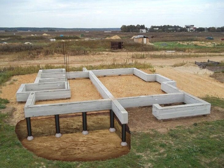 На фото: свайно-ростверковый фундамент