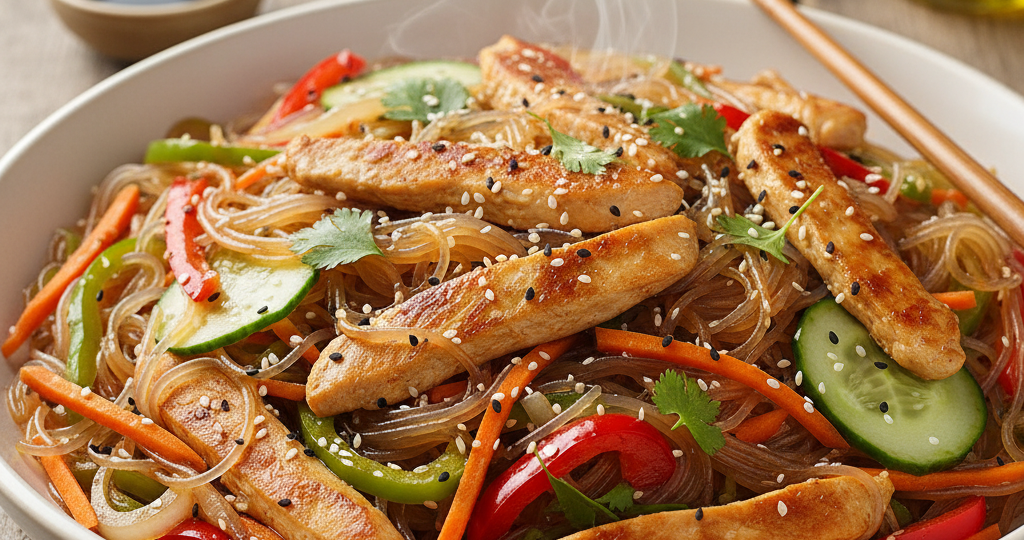 Фунчоза с курицей и овощами