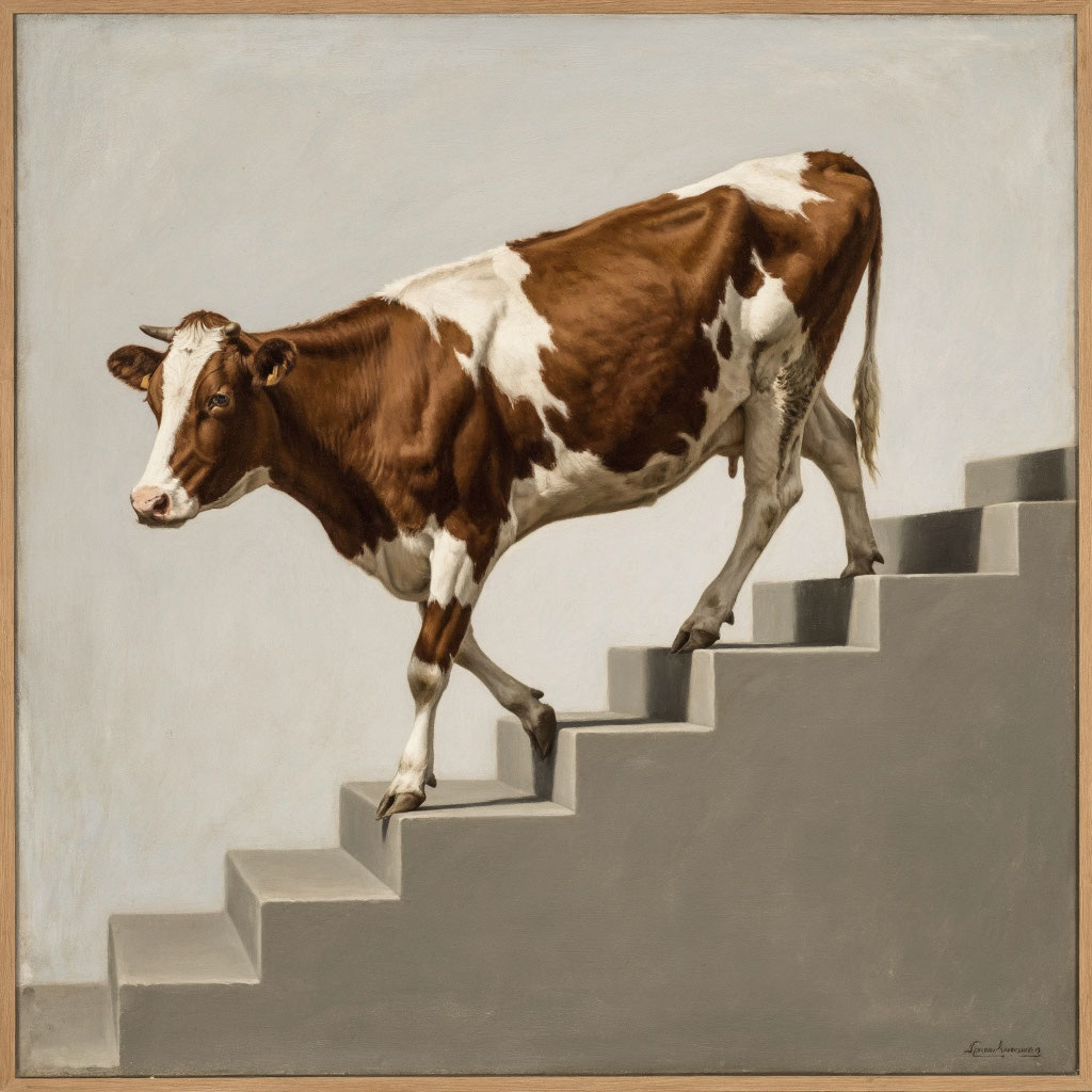 Корова спускается по лестнице ( это невозможно! )