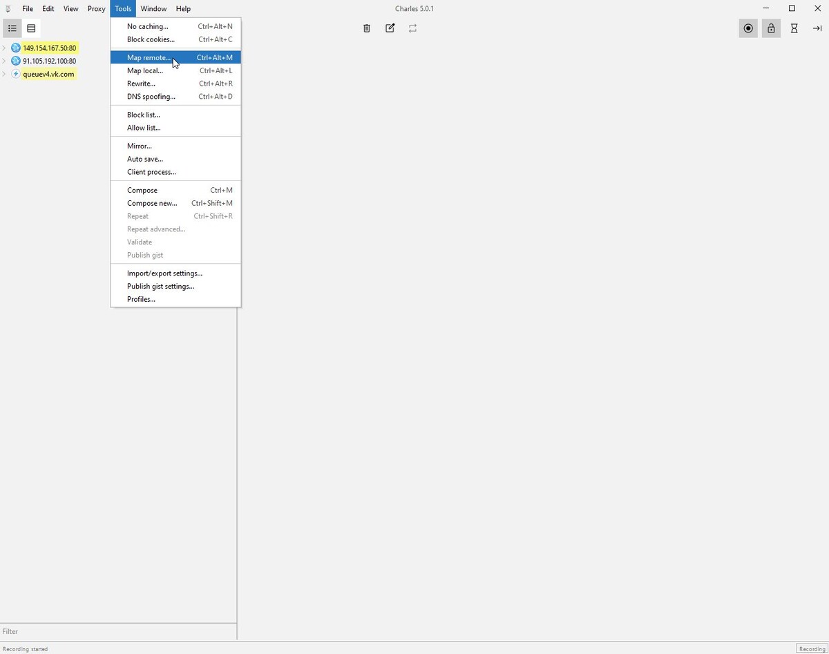 Следующим шагом нужно будет настроить Map remote settings
Найти данные настройки можно в меню Tools в верхнем левом углу экрана

Жмем + и пишем следующее