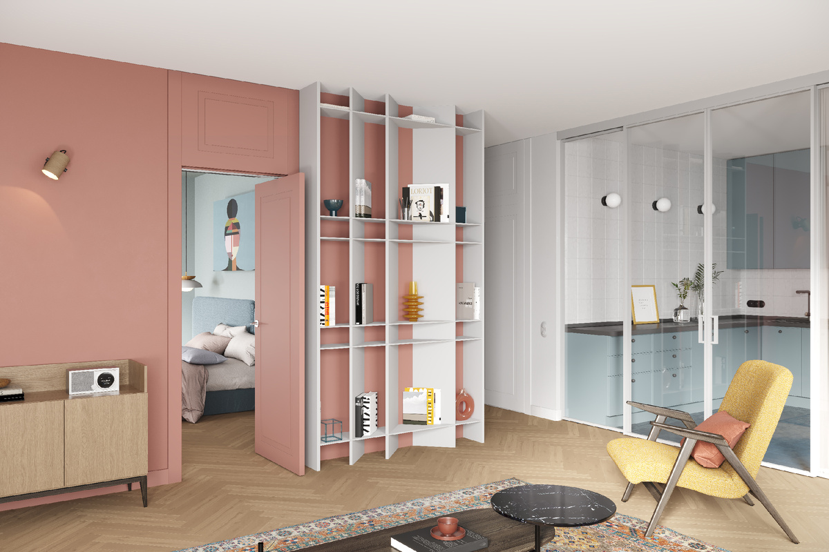 Поворотная дверь, установленная в смежных комнатах