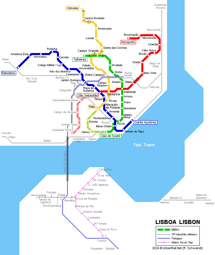 Линии метро Лиссабона (https://www.urbanrail.net/eu/pt/lisboa/lisboa.htm)
