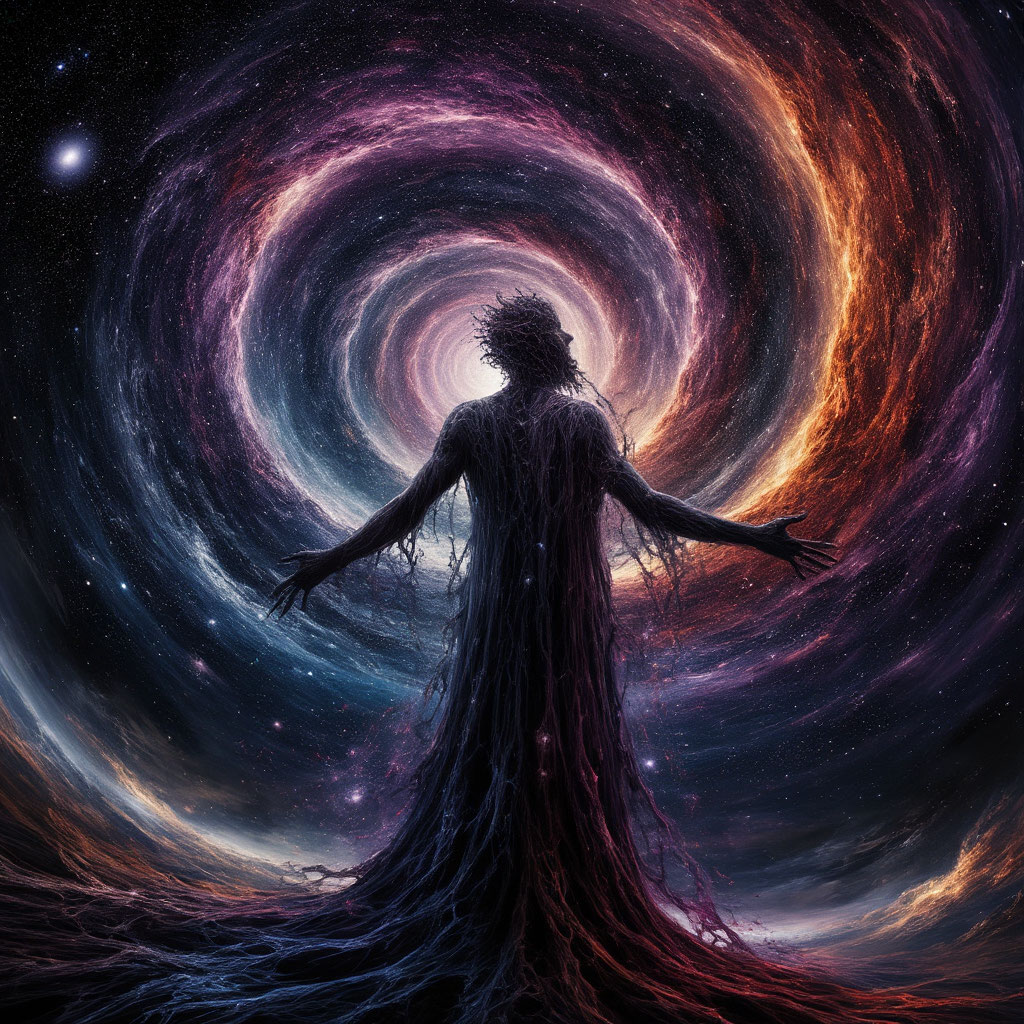 Сгенерировано ИИ-магический негатив в потоке Вселенной.