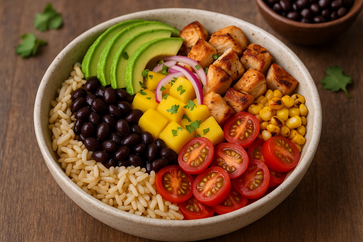 🥗 Буррито-боул с чёрной фасолью и манго. Вариант сервировки