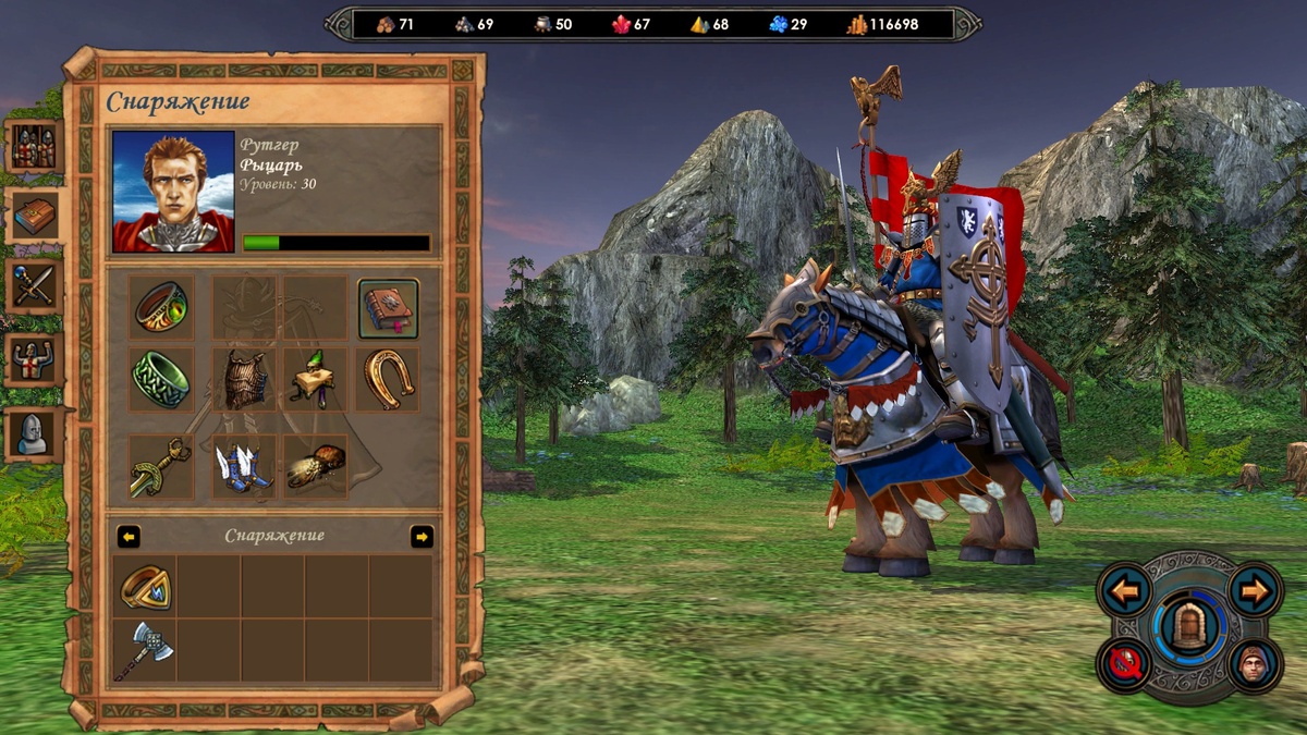 Справа — внешний вид рыцаря на поле боя и на глобальной карте, что намекает на его сущность бойца. Колдует он тоже с меча.