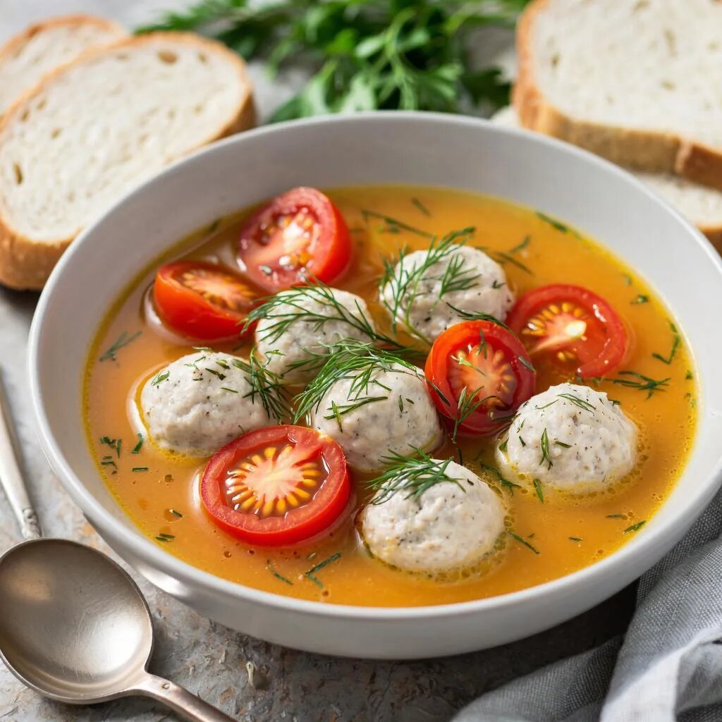 Суп с фрикадельками и помидорами