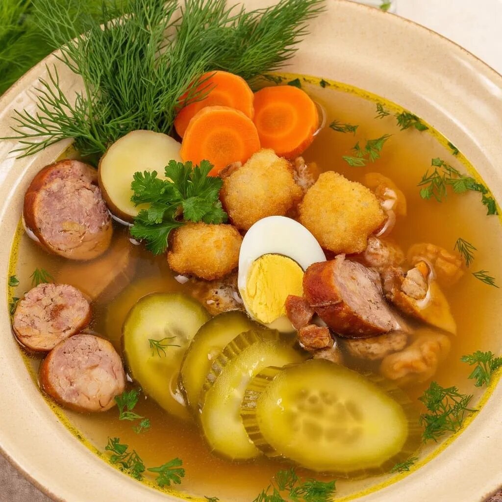 Рецепт "Кислые щи с копченостями"