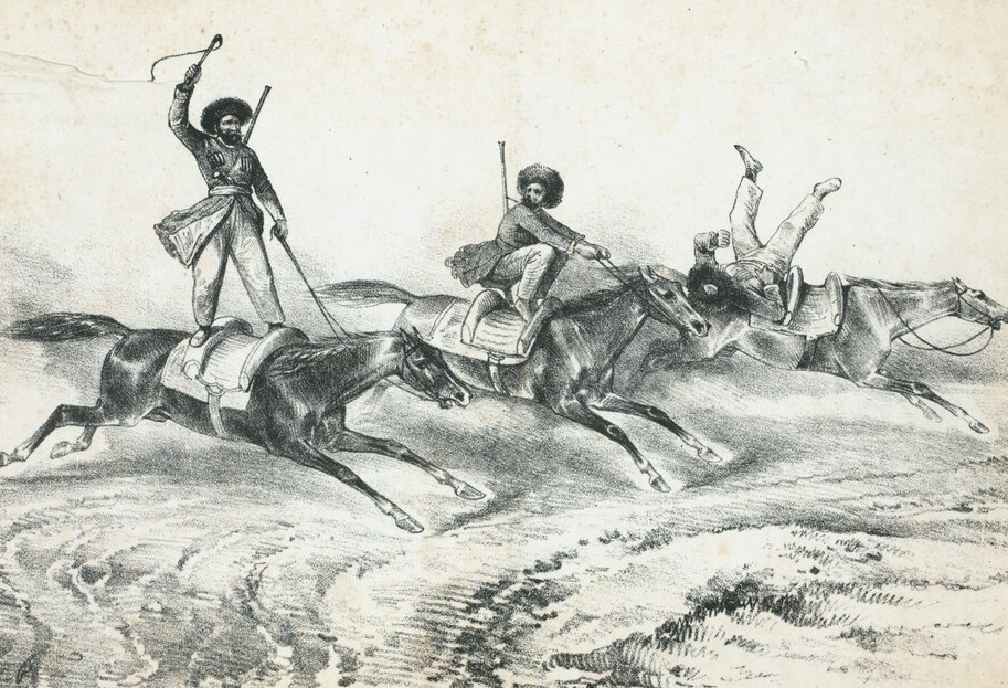 Джигитовка уральских казаков. Иллюстрация 19 века