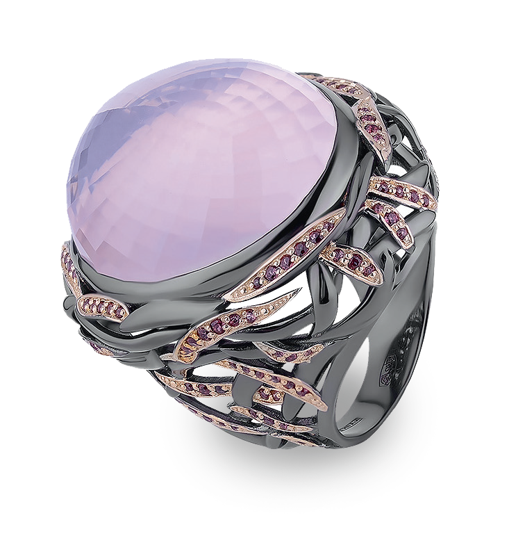 Кольцо «Мадам», камни родолит, розовый кварц