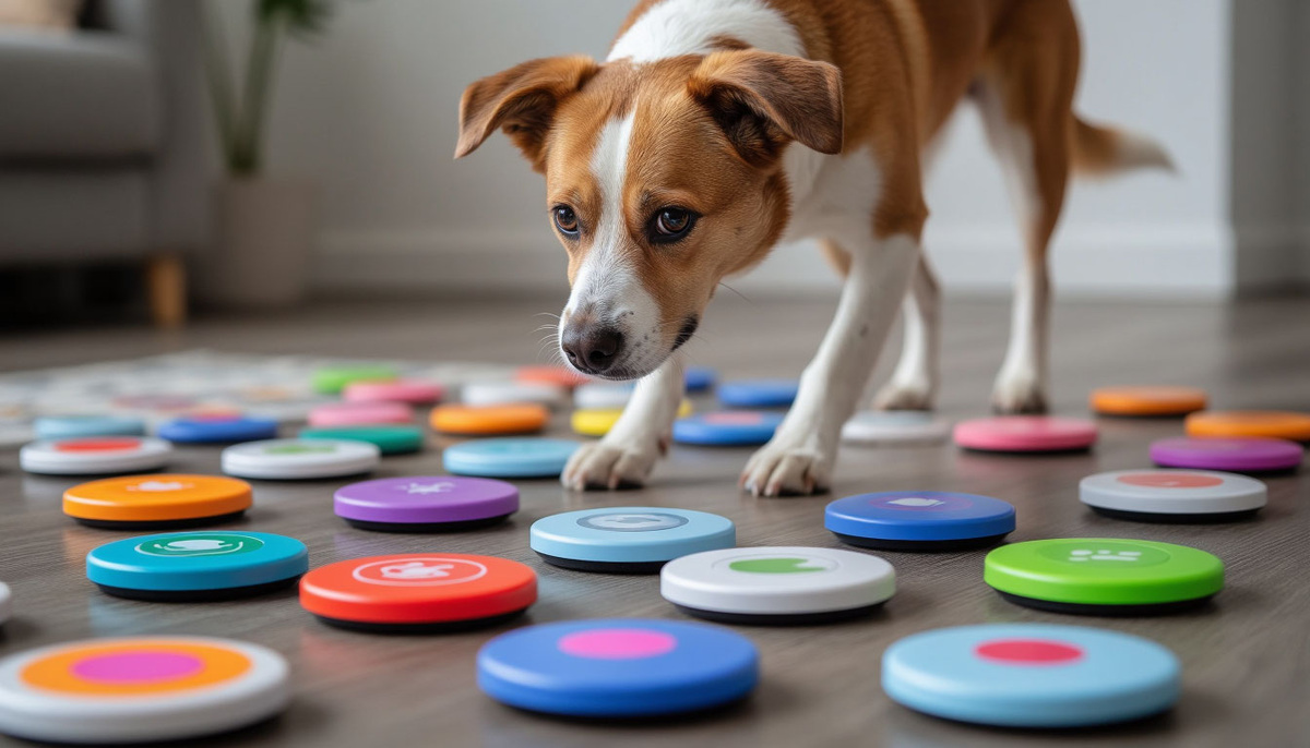 "Да где же эта "говорящая" кнопка? А, вот она! Нажму ее, чтобы хозяин понял - я хочу гулять!"