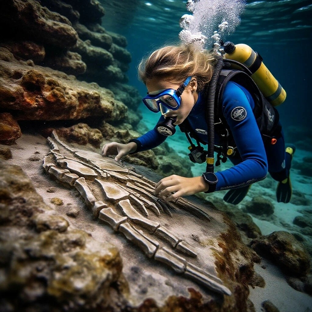 Отпечаток ихтиозавра в скале