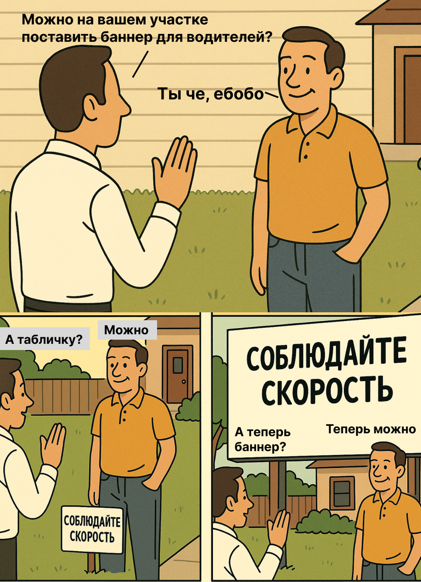 Принцип последовательности Чалдини на примере с табличкой и баннером