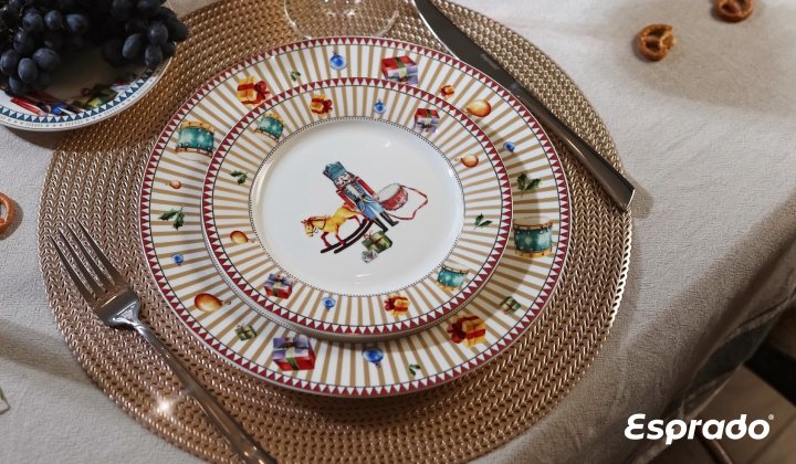 Десертная и обеденная тарелки Diente, столовые приборы Majesty