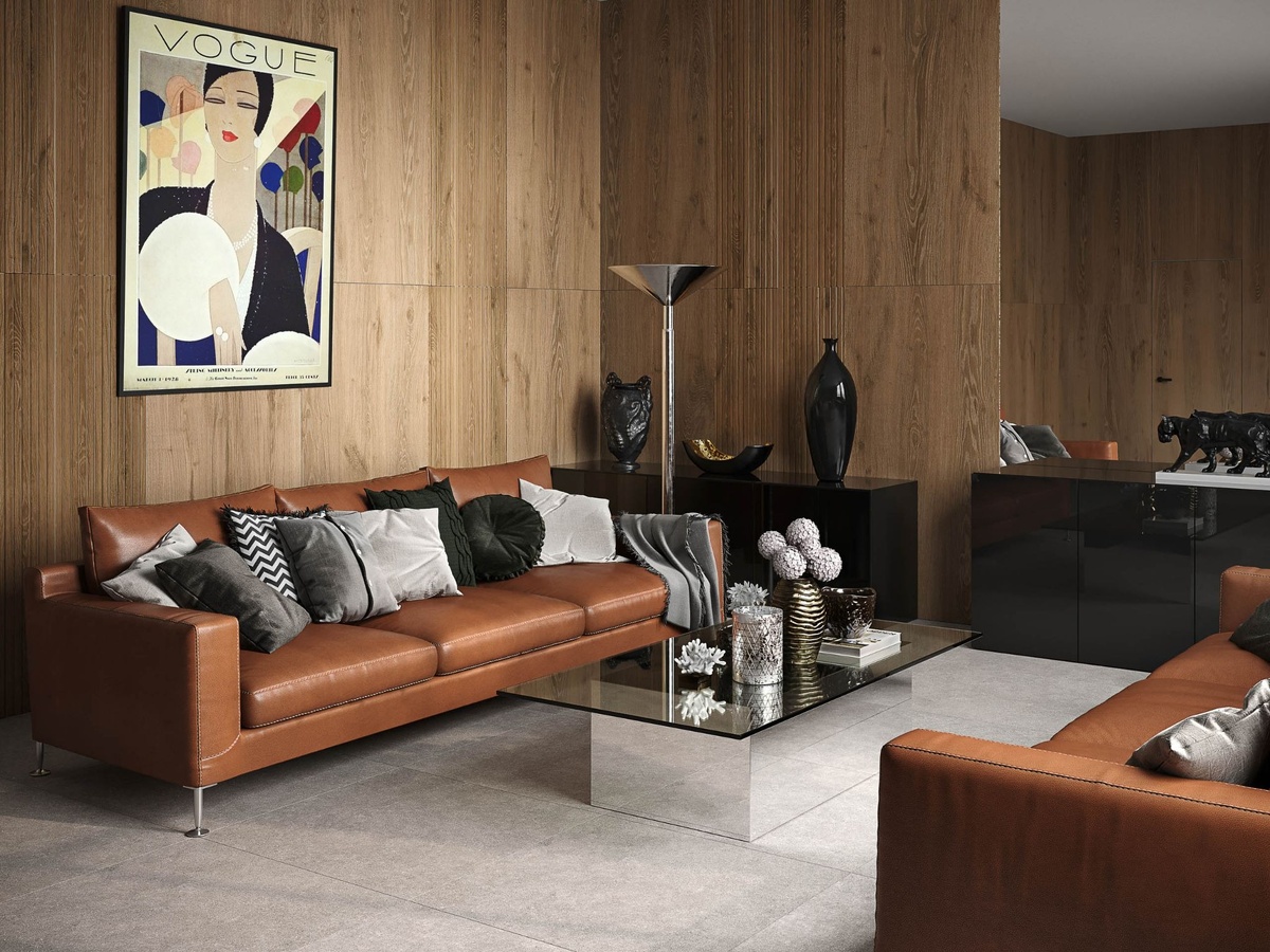 Керамогранит Alavesa в интерьере гостиной. Источник: Estima