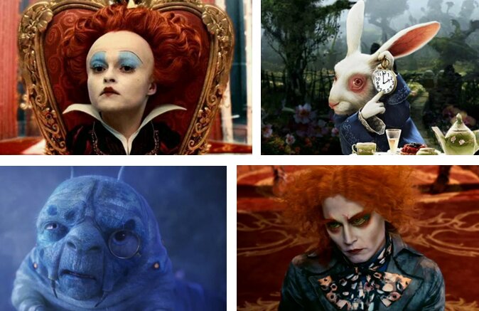  "Алиса в стране чудес" 2010. Шляпник с хроническим заболеванием (похоже алкоголизм) и кролик с конъюнктивитом. 