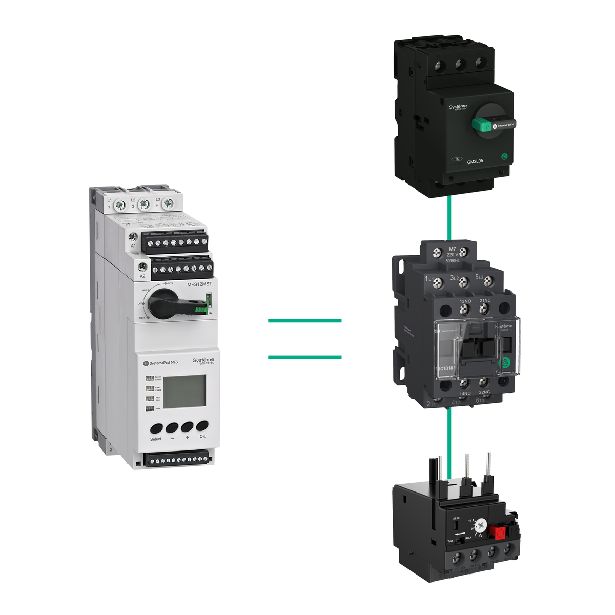 Рис. 1. Сравнение интеллектуального пускателя SystemePact MFS и классического решения