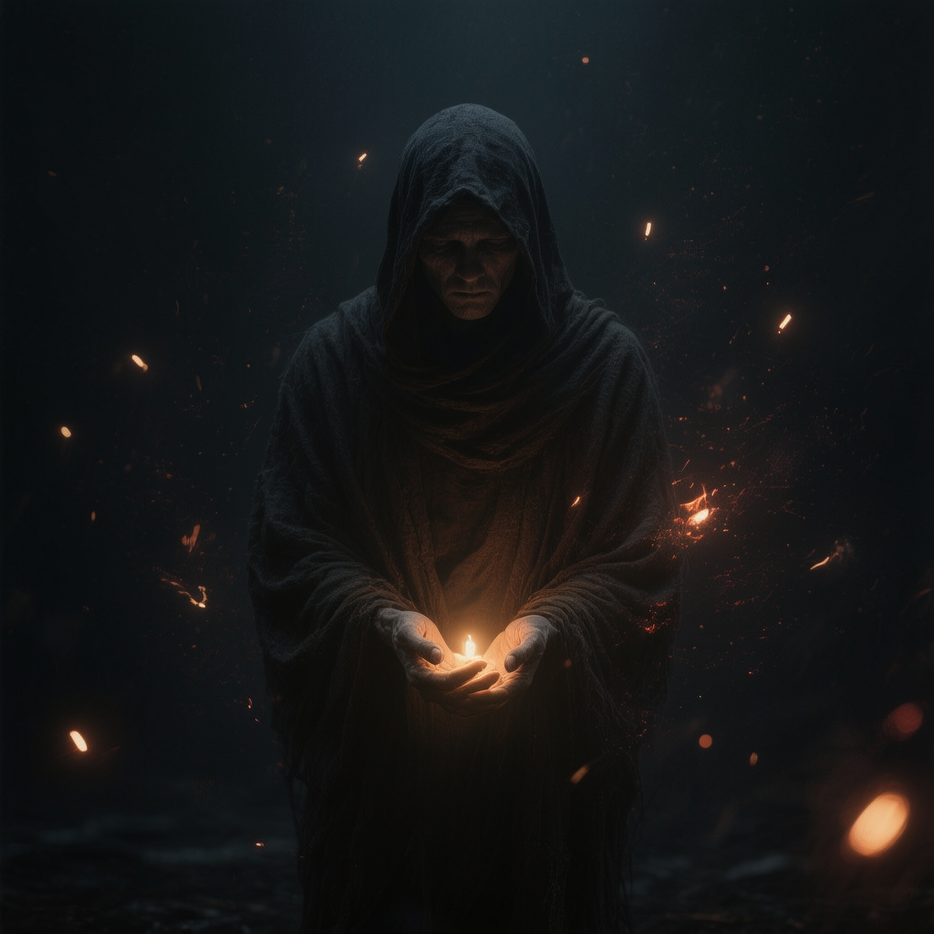 Когда внутренний огонь гаснет, остаётся лишь крошечный свет в ладонях — последняя искра надежды в океане выгорания и пустоты.