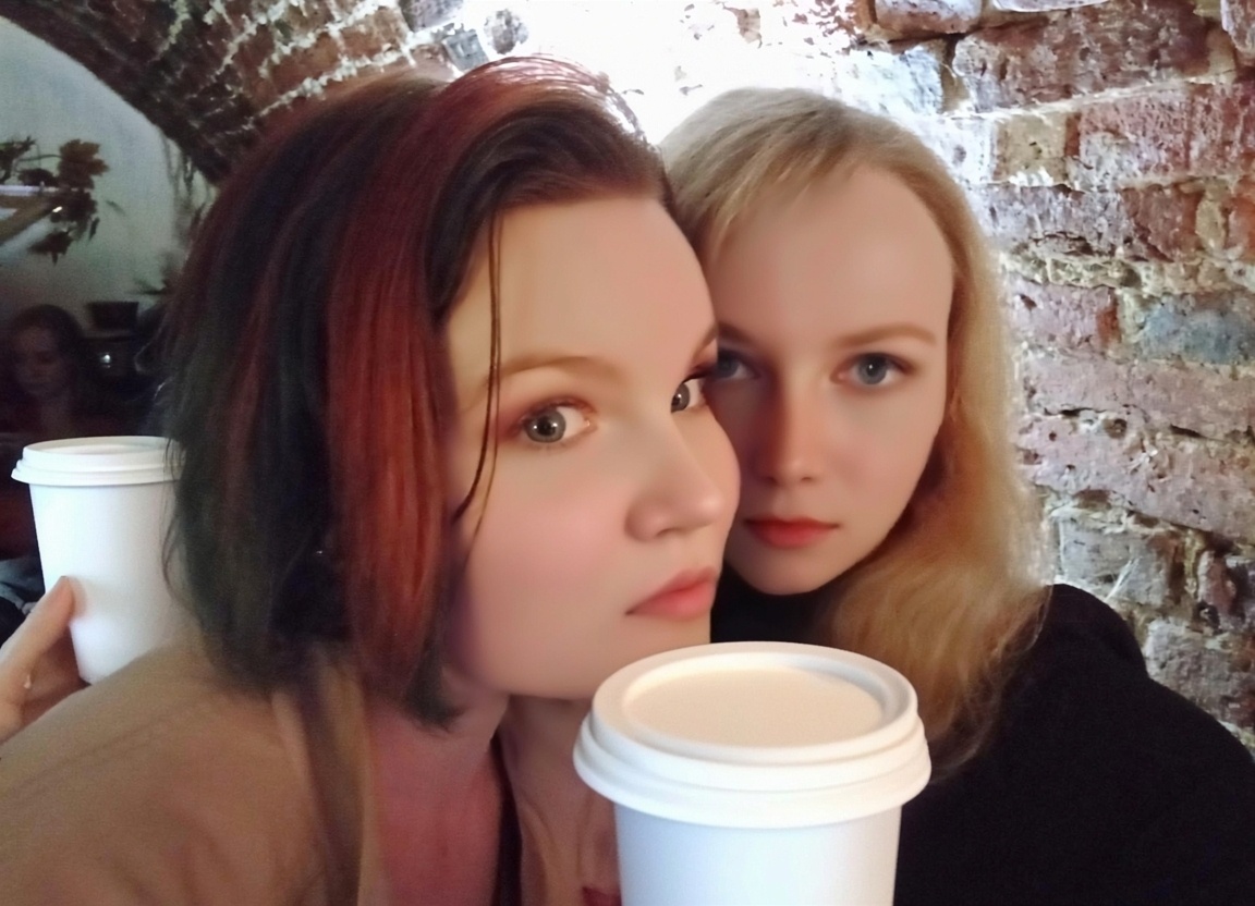 Это наша с подругой фотография, изменённая нейросетью. 