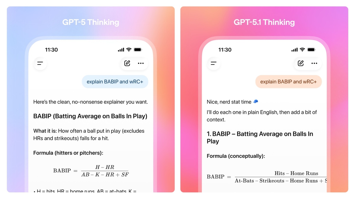 Сравнение моделей GPT-5 Thinking и GPT-5.1 Thinking