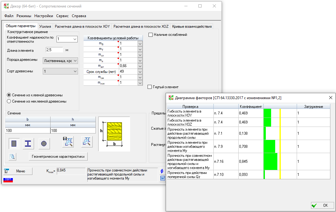 Анализ несущей способности сечения в Декор (SCAD Office)