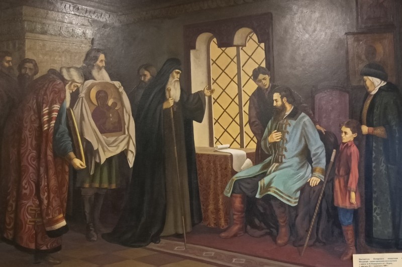 Архимандрит Печерского монастыря у Пожарского. Увещевает его принять руководство ополчением.