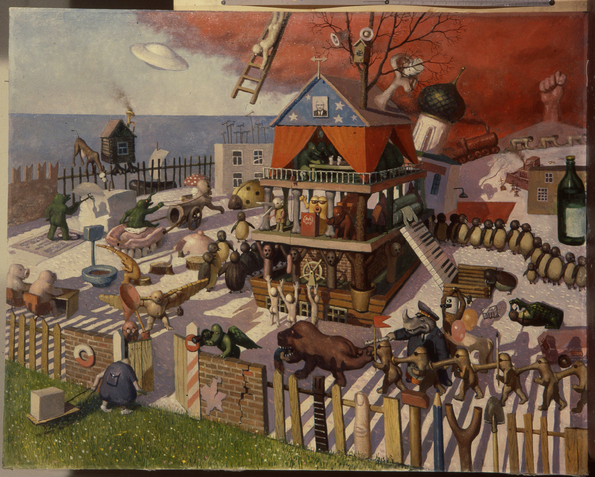 "Оазис или зимний день в летнюю пору" (Второй вариант). Холст, масло, размер по большой стороне примерно 130 см, год примерно 1992. Фото первого варианта картины в данный момент отсутствует.