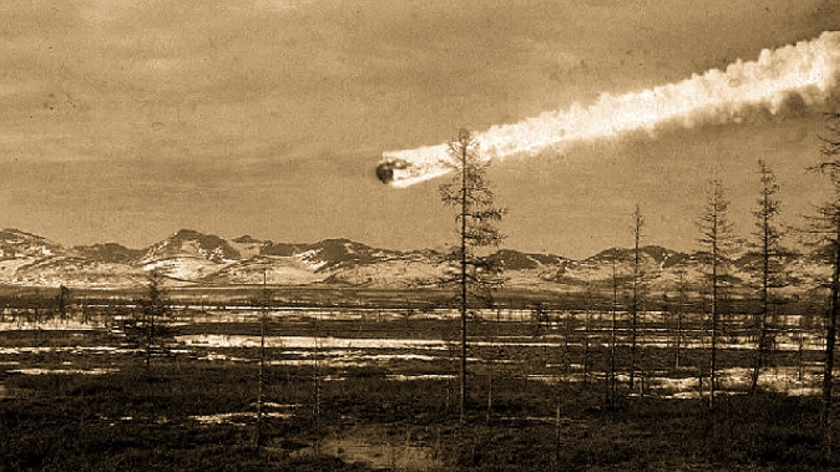 Фотография.  падение  Тунгуского метеорита.