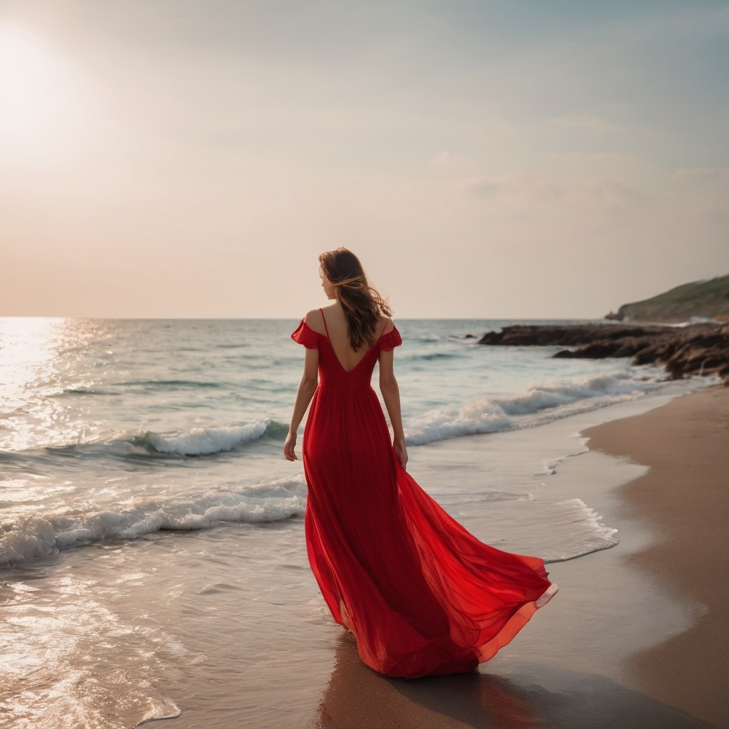 Девушка в красном, создано в Stable Diffusion