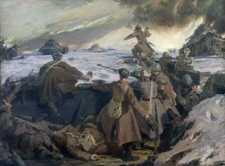 Картина «Подвиг 28 героев-панфиловцев» (1942). Дмитрий Константинович Мочальский 