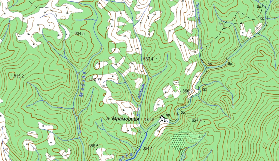 Река Айдаим. Фрагмент карты Кемеровской области, 2001г.
