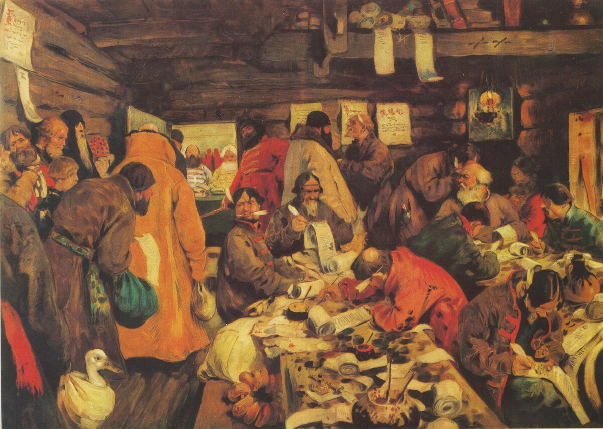 Работа в приказе московских времен. Картина кисти Сергея Васильевича Иванова. 1907