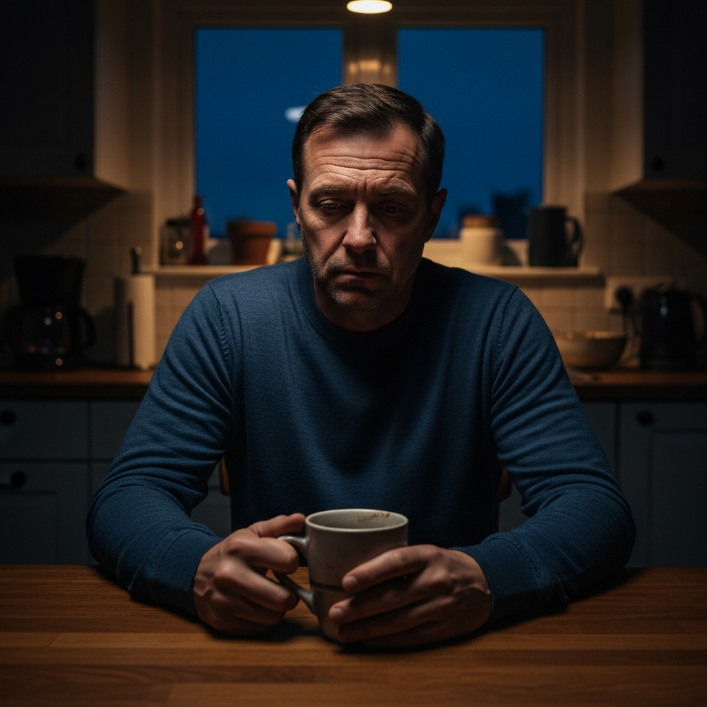 Одиночество и тягостные размышления взрослого человека в безмолвии ночной кухни.