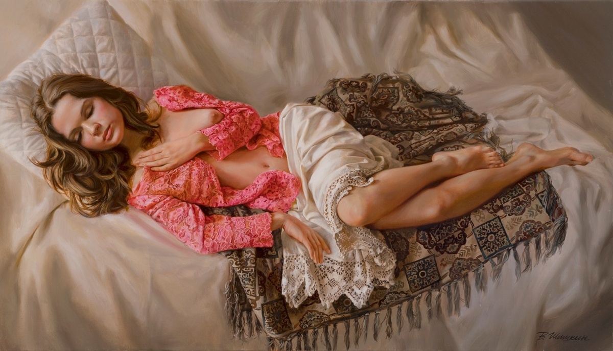 КАРТИНА РОССИЙСКОГО ХУДОЖНИКА ВАЛЕРИЯ ШИШКИНА // " Белая юбка. Холст, масло. 60х105см. 2016